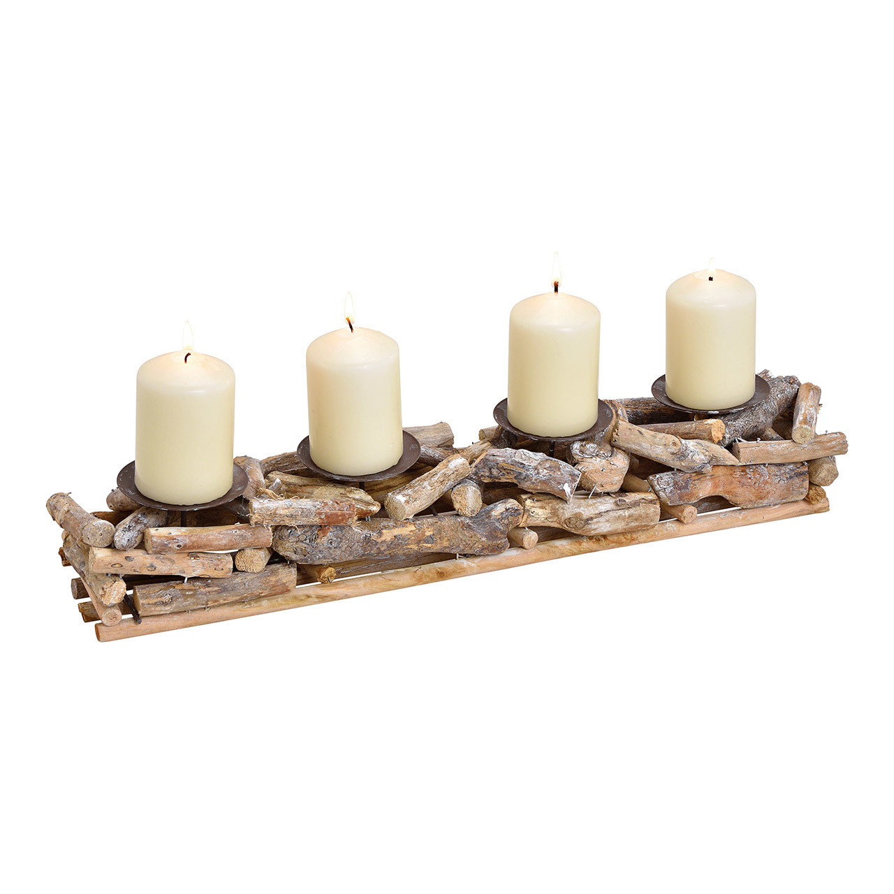 Portacandele dell'Avvento in legno, metallo naturale (L/H/D) 50x9x10cm Kandelaber, Teelicht, Windlichter, Holzrohr, Kerzenhalter