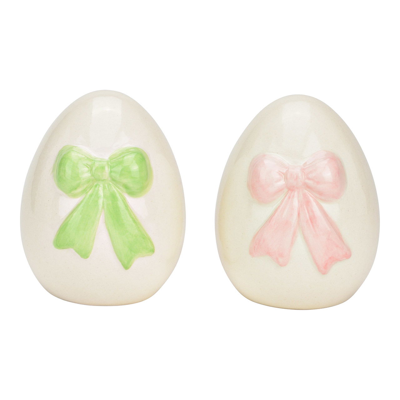 Oeufs de Pâques en céramique, avec ruban, 2 fois, blanc (L/H/P) 6x8x6cm Ei, Essen