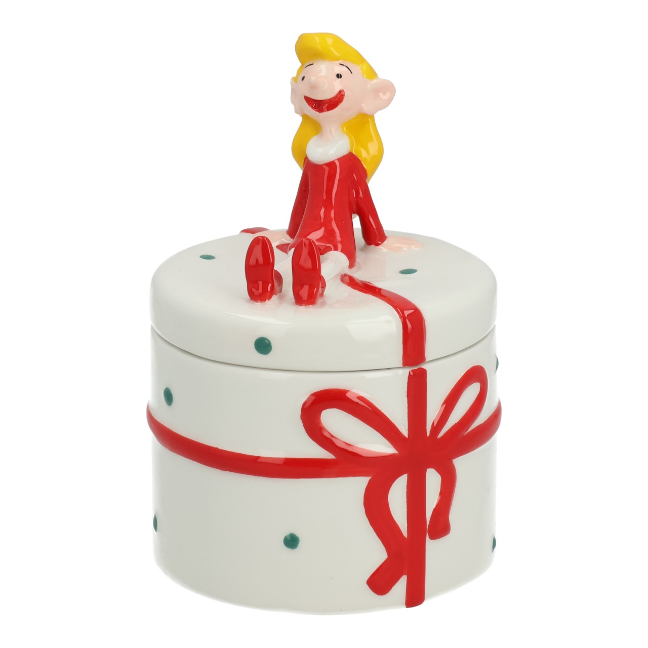 Papá Noel & Co. KG Caja de regalo Trixi de cerámica, blanca/roja (A/A/A) 8x14,5x8cm Tortenbox, Schachtel, Geschenk, Figur, Rot