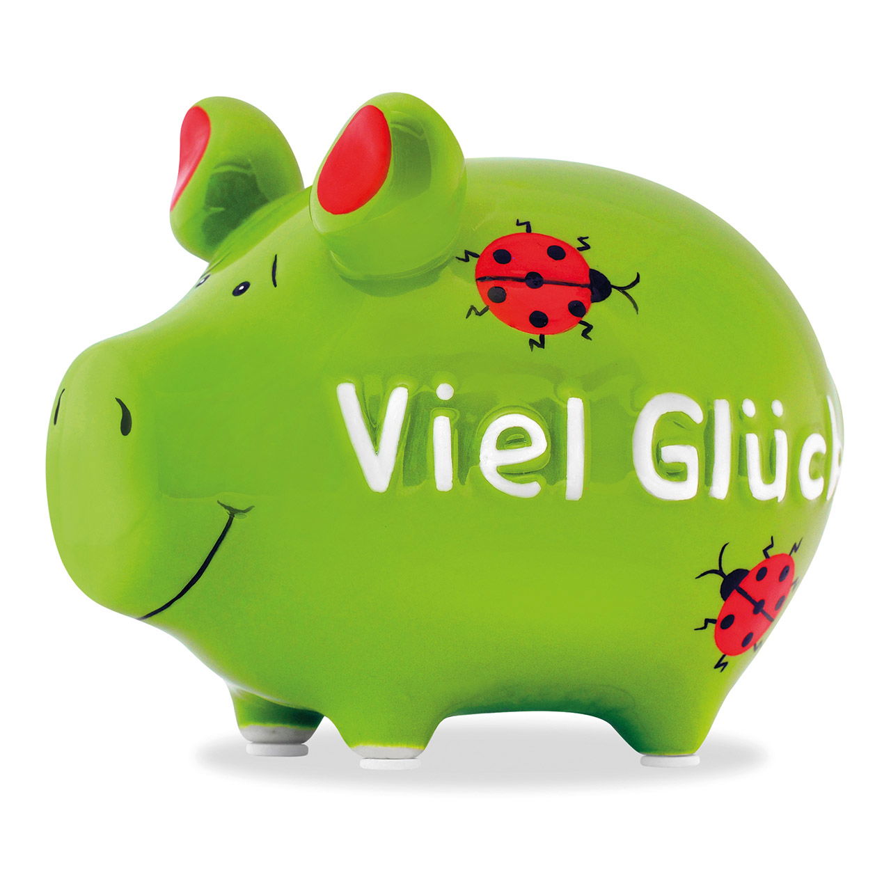 KCG Sparschwein "Viel Glück" aus Keramik, Grün/Rot (B/H/T) 12,5x9x9cm Kleinschwein Sparschwein, Tier, Insekt, Wirbellose