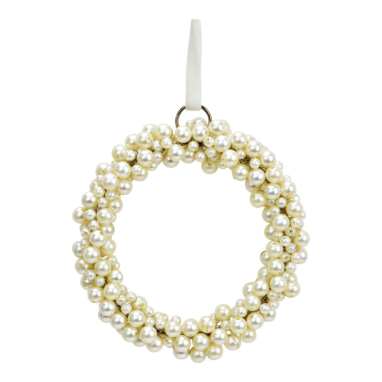 Suspension couronne de perles en plastique/métal, blanc (L/H/P) 10x10x2cm Suspension couronne de perles en plastique/métal, blanc (L/H/P) 10x10x2cm