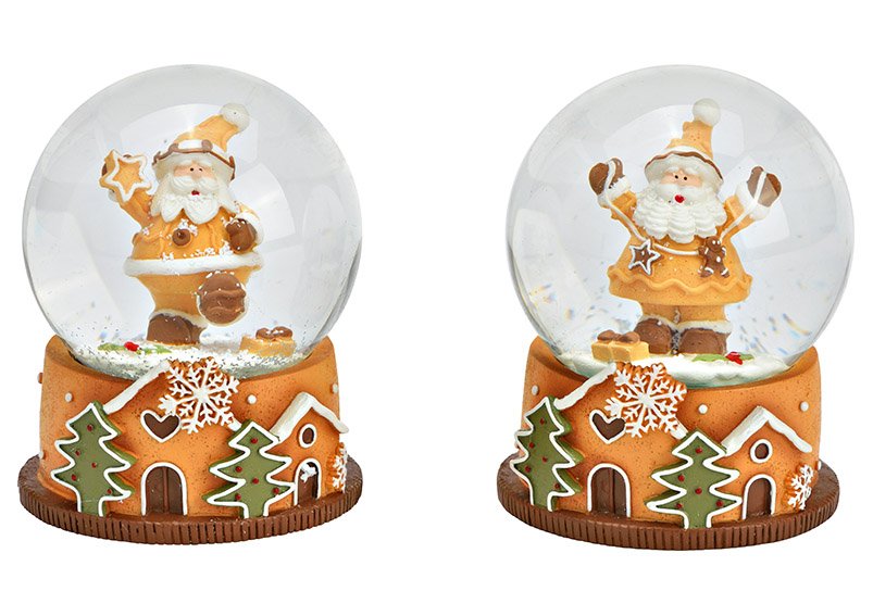 Sneeuwbol Kerstman van poly bruin 2-voudig, (B/H/D) 7x9x7cm