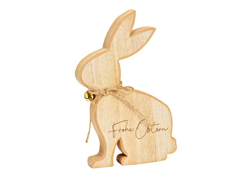 Stand bunny, Frohe Ostern, made of wood natural (W/H/D) 12x20x2cm