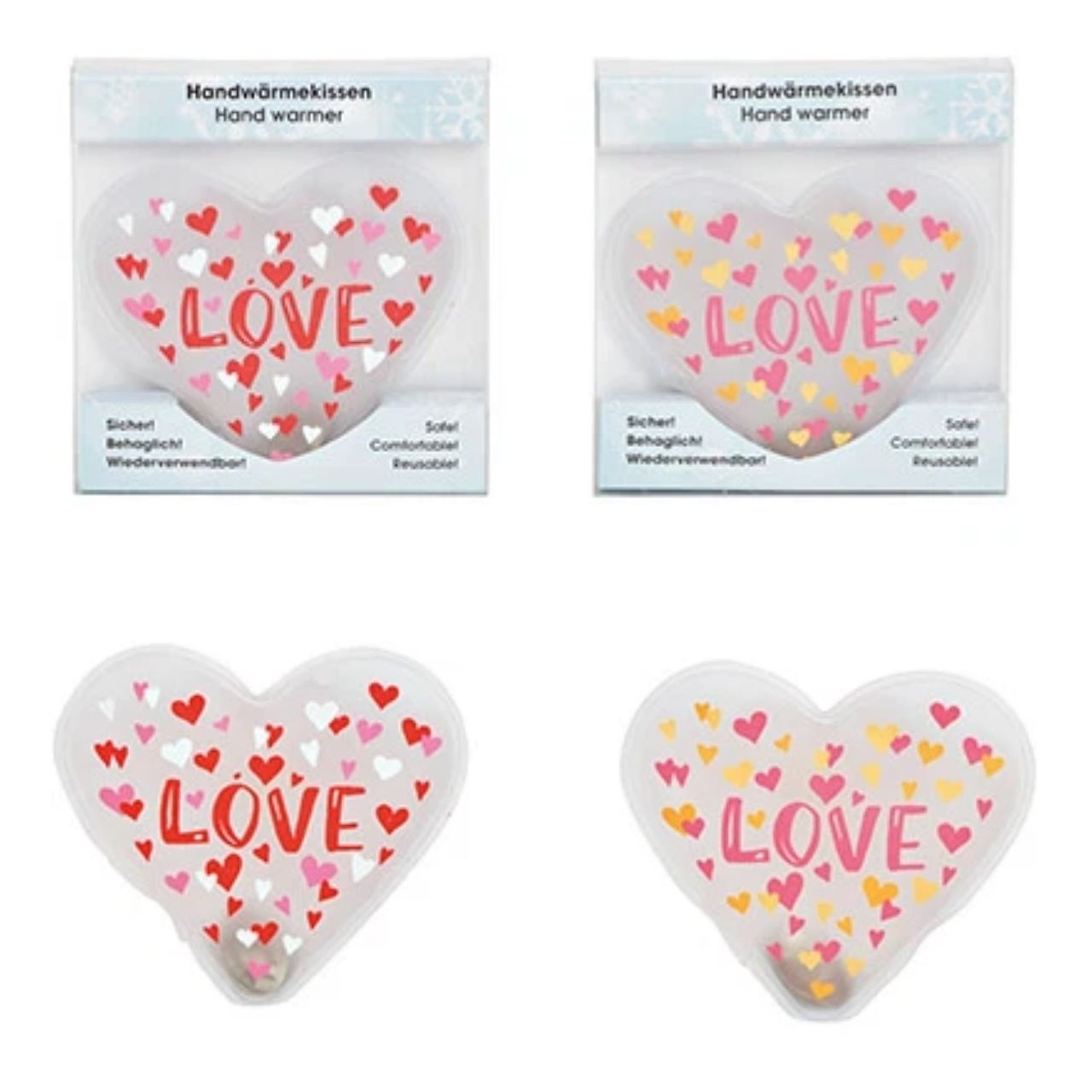 Réchauffeur de poche coeur en plastique multicolore 2 fois, (L/H/P) 10x9x1cm Handwärmer, Kältekompasse, Herzform, Einweg, Love
