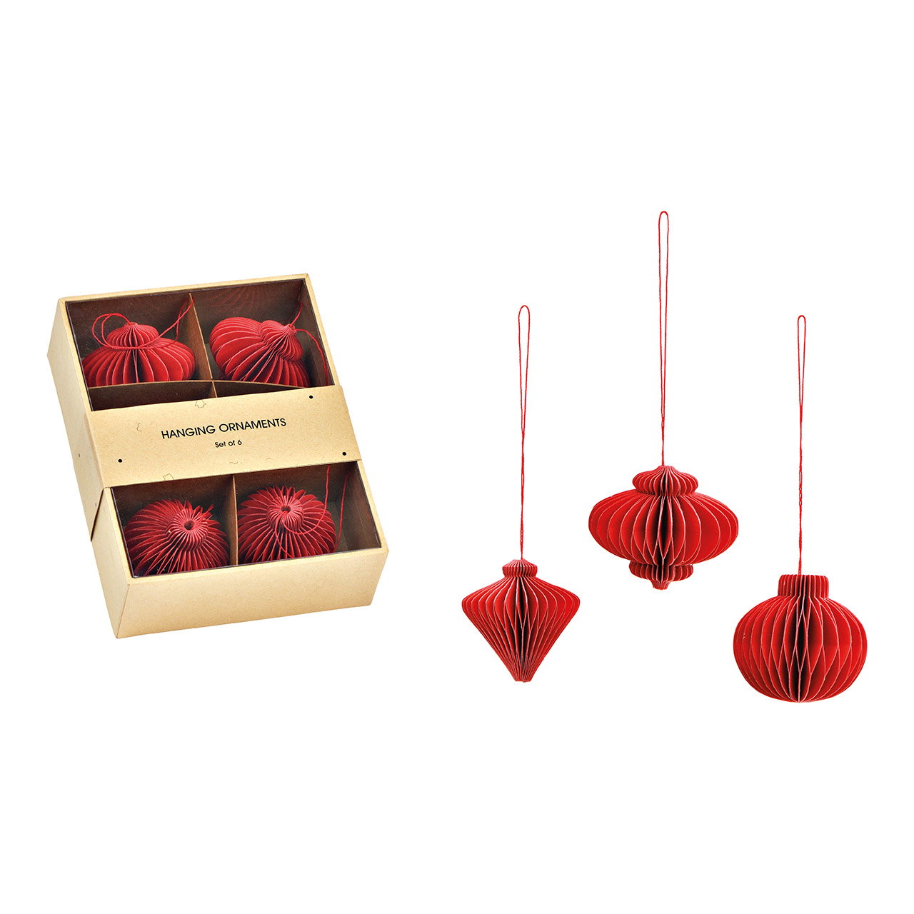 Hängende Ornament, Rotes Ornament, Papierornament, Christbaumdekoration, Satz aus 6