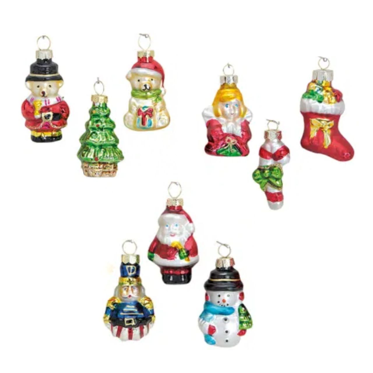 Weihnachtsornamente, Glasanhänger, Figurenanhänger, Christbaumschmuck, Weihnachtsdeko
