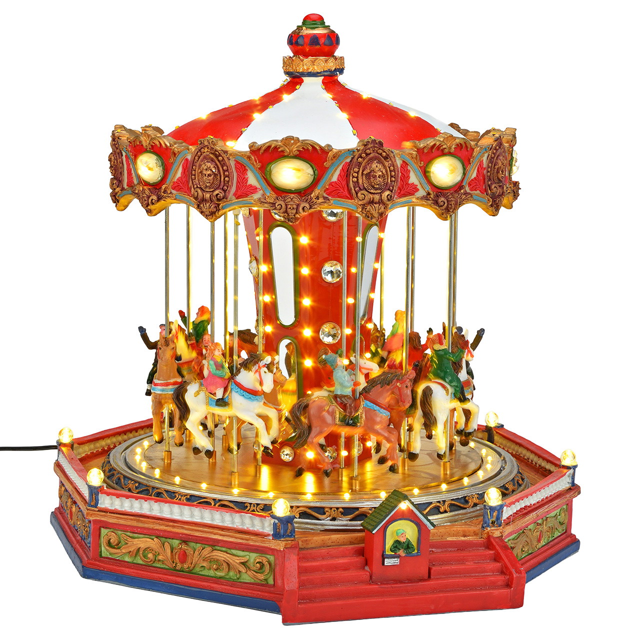 Karussell, Pferdekarussell, Jahrmarktdekor, Rot-weiß, Figurenpferde