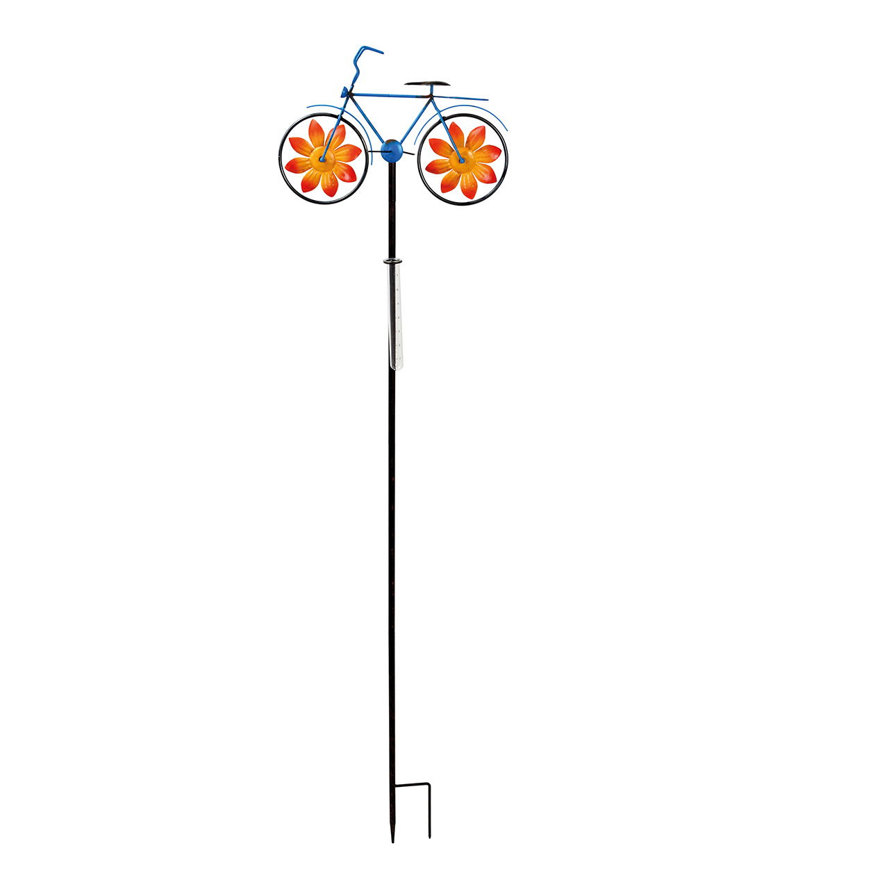 Blumenstecker Windrad Fahrrad mit Regenwassermesser aus Glas/Metall, Bunt (B/H/T) 41x160x7cm