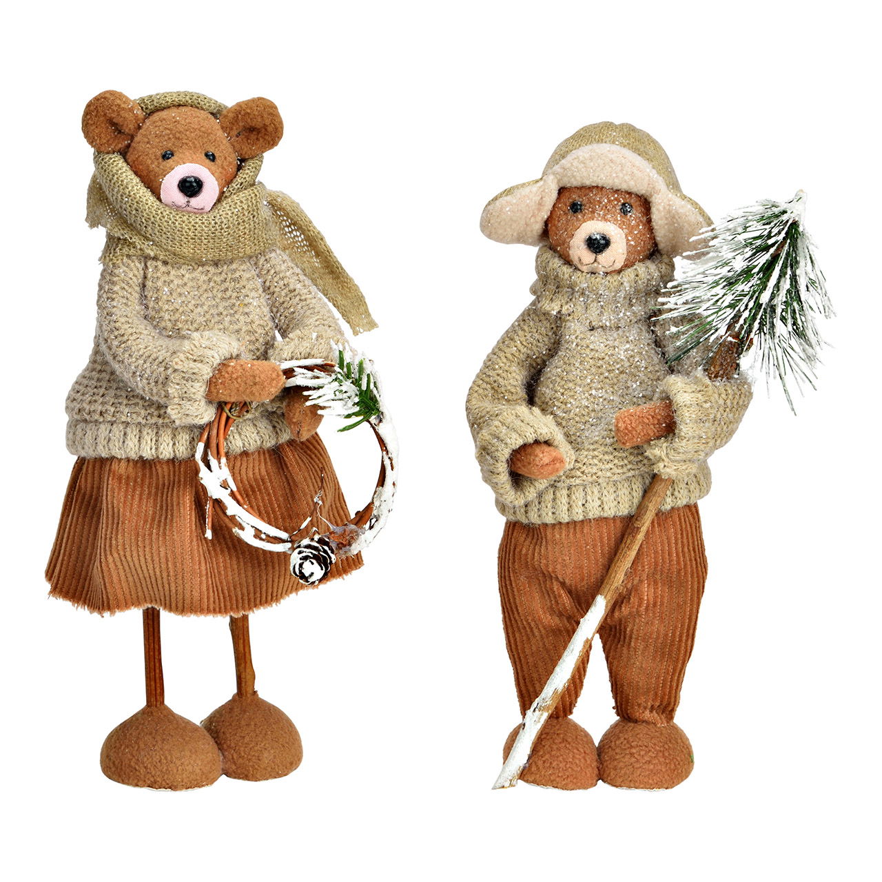 Bär mit Kranz/Tannenbaum aus Textil, 2-fach, Braun/Beige (B/H/T) 10x20x10cm