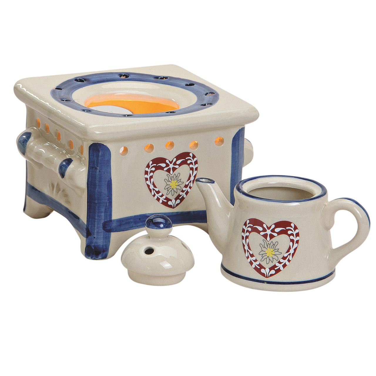 Duftlampe Herd mit Kanne aus Keramik, 2-fach sortiert, B12 x T12 x H17 cm Töpferei, Porzellan, Kochgeschirr, Topf, Teekanne