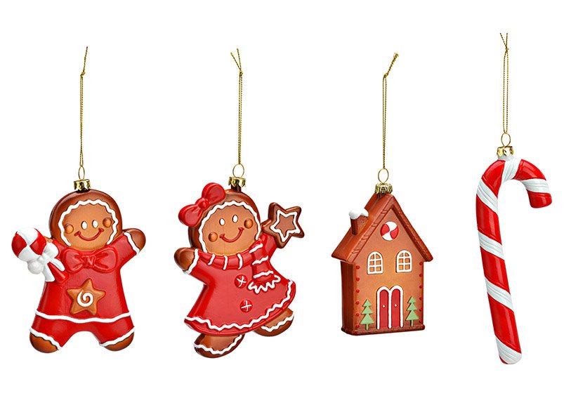Weihnachtshänger Lebkuchen aus Kunststoff, Braun/Rot, 4-fach (B/H/T) 11x13x2cm