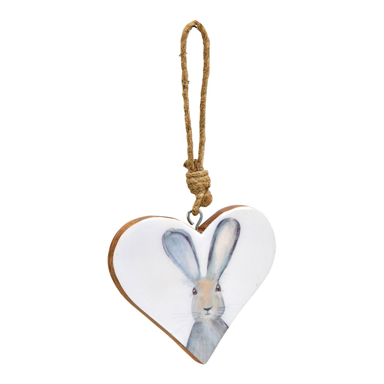 Hanger heart bunny decor of mango wood with enamel varnish white, grey (W/H/D) 9x9x1cm