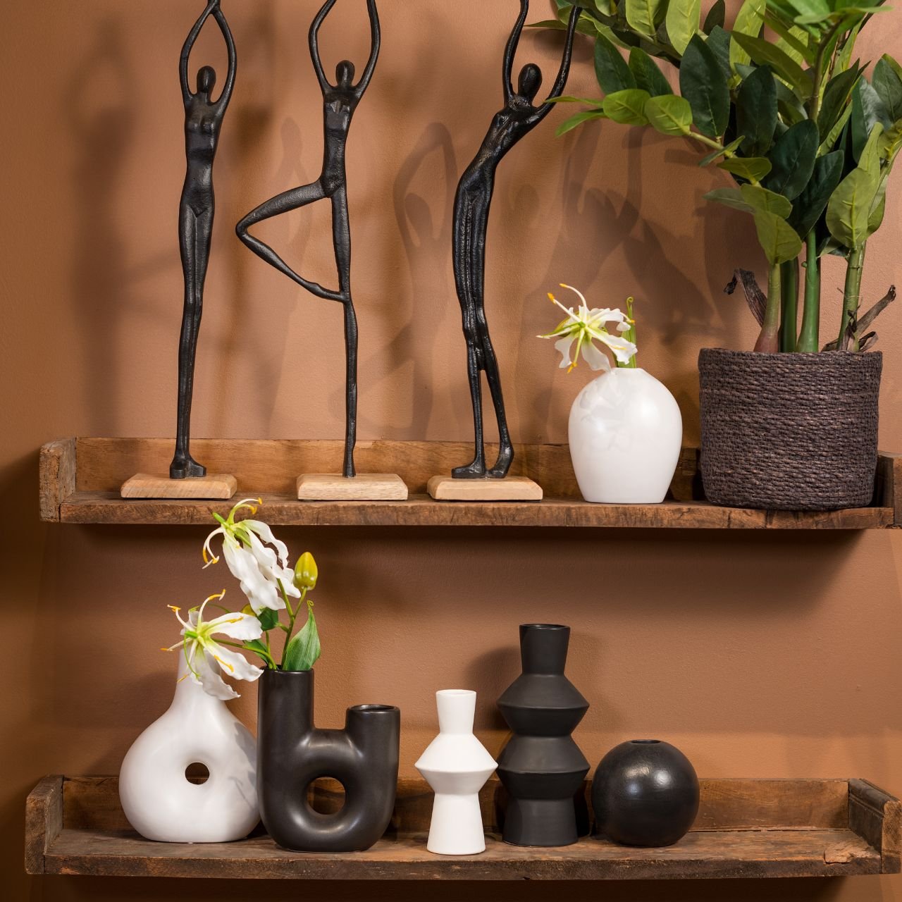 Vaso in ceramica nero, bianco a 2 pieghe, (L/H/D) 15x20x5cm