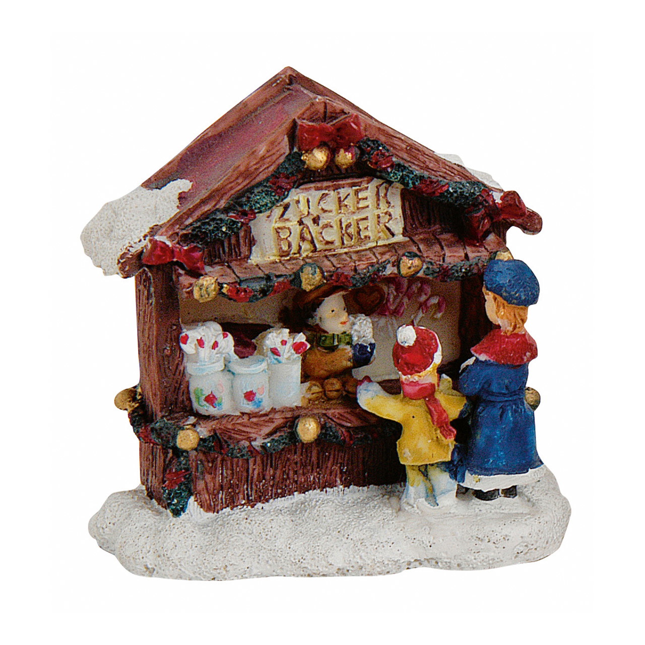 Miniatur-Zuckerbäcker-Stand aus Poly, B8 x T4 x H7 cm Weihnachtsmarkt, Schmuckfigur, Holzhaus, Miniatur, Backstube