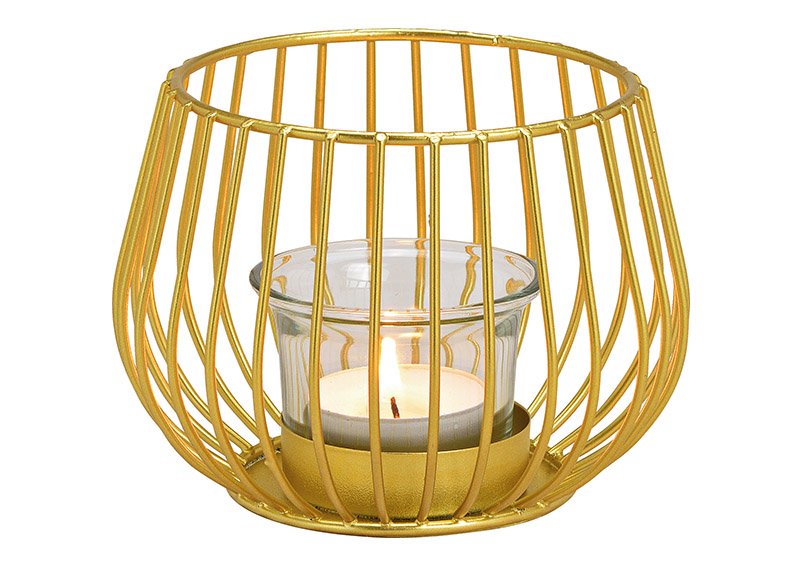 Lanterna in metallo, vetro oro (c/h/d) 12x9x12cm