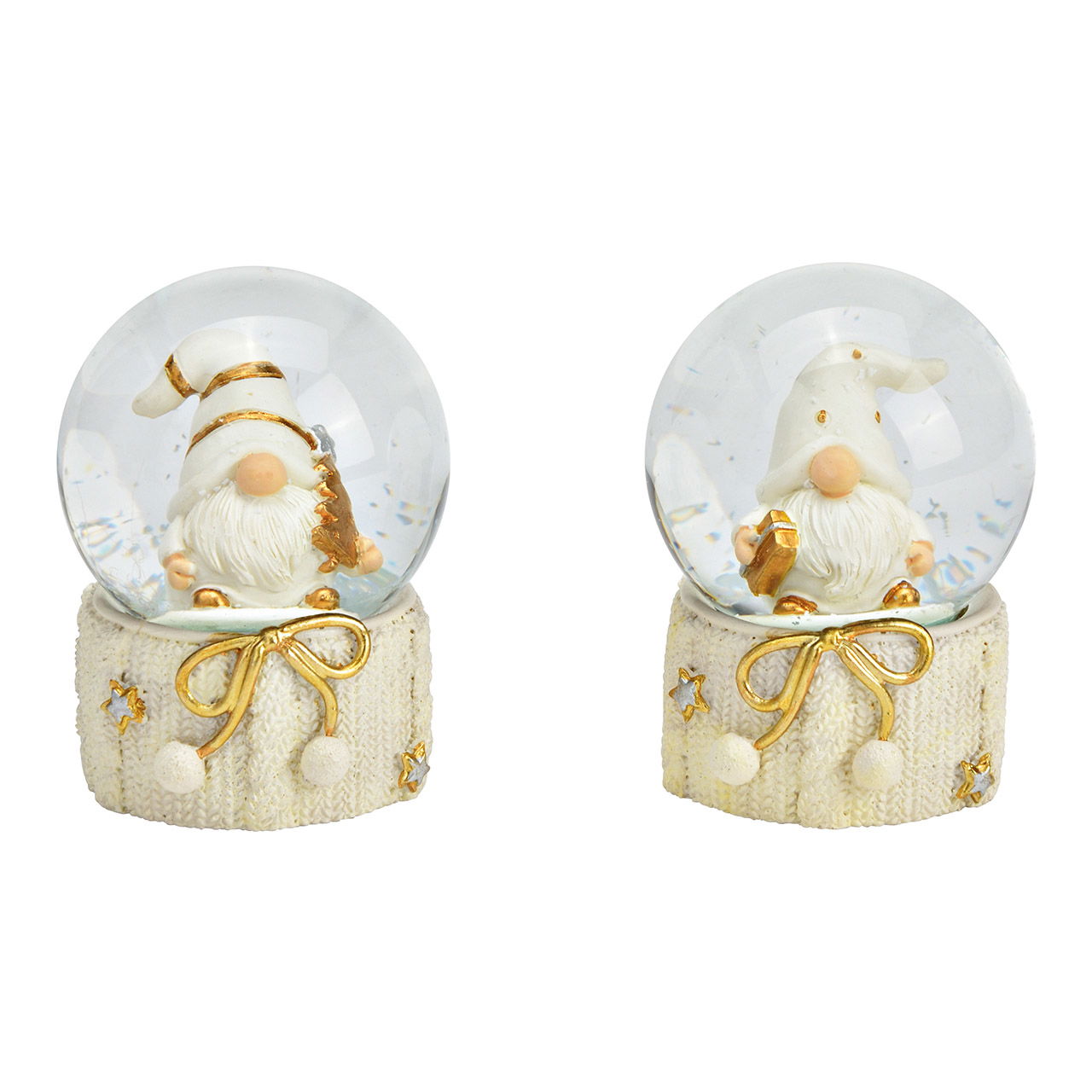 Snow globe gnome made of poly gold 2-fold, (W/H/D) 4x6x4cm