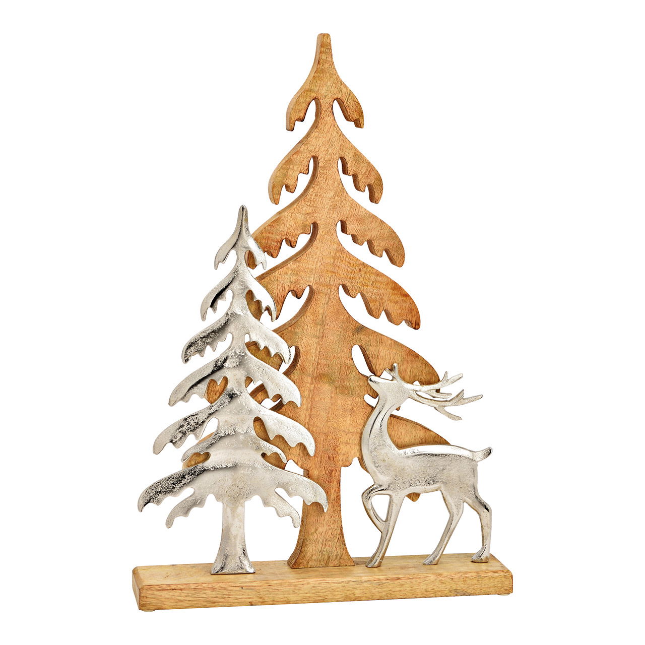 Présentoir sapin avec cerf en métal, décor arbre, en bois de manguier naturel (L/H/P) 35x52x7cm