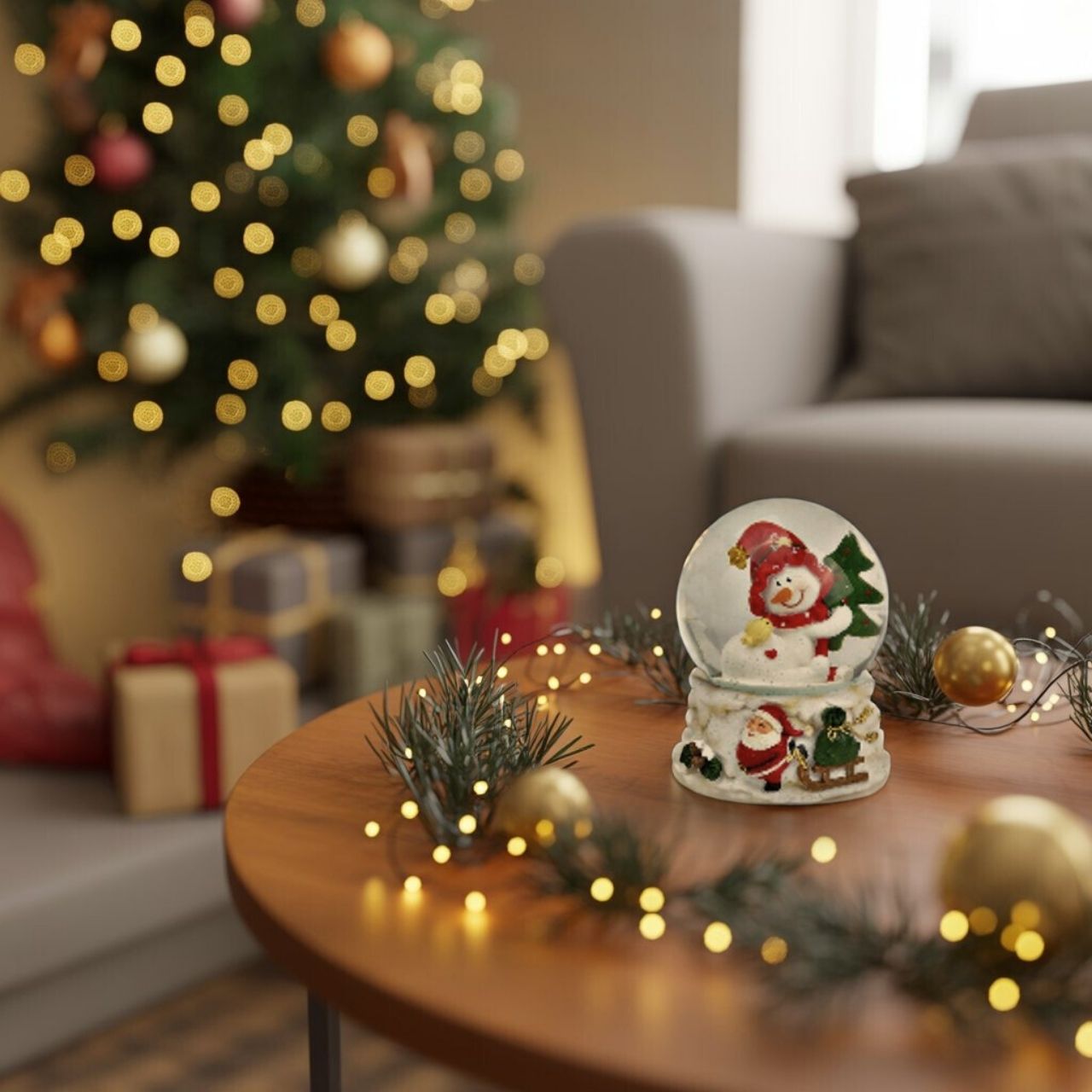 Schneekugel Schneemann, Weihnachtsmotiv aus Poly/Glas bunt 2-fach, (B/H/T) 7x9x7cm Natur, Draußen, Winter, Schnee