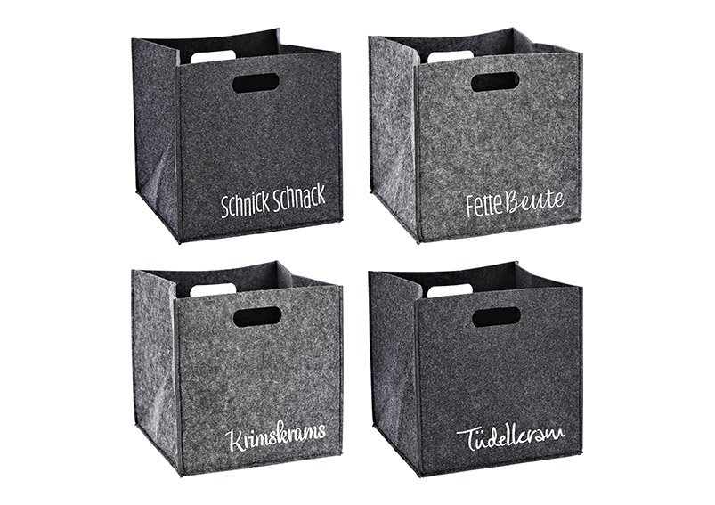 Storage box with sayings of felt gray 4-ass, 28x28x28cm