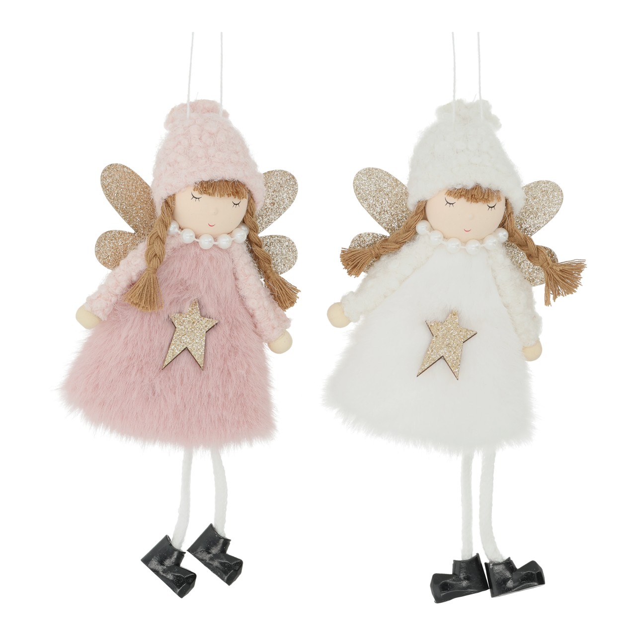 Engelfigur, Filzkleid, Schneestern, Wunschdekor, Hängerfigur