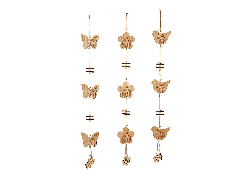 Hangerslinger bloem, vlinder, vogel van hout naturel 3-voudig, (B/H/D) 8x71x1cm