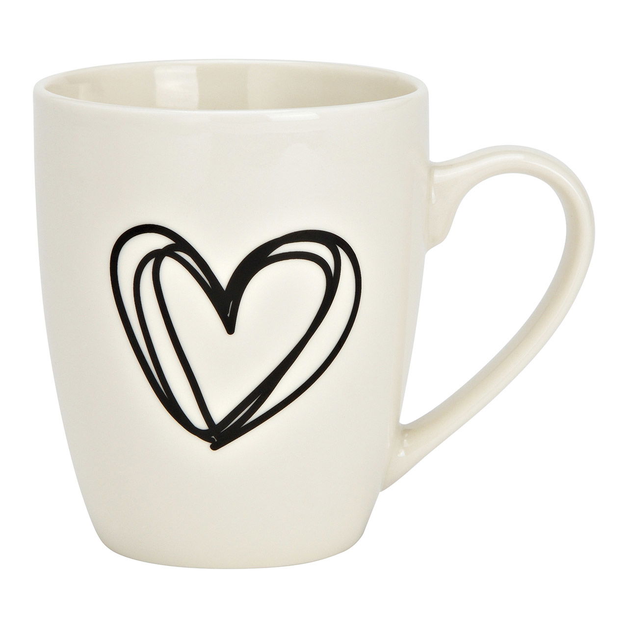 Taza de porcelana con decoración de corazón, negra (A/H/D) 12x10x8cm 350ml