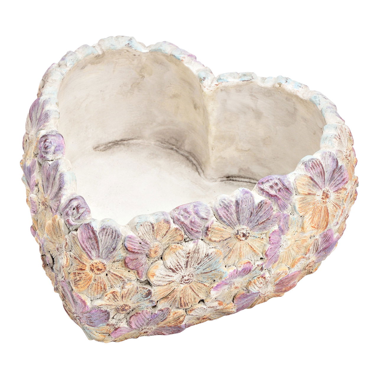 Vaso di fiori cuore, decorazione floreale in cemento viola (L/H/D) 21x9x21cm