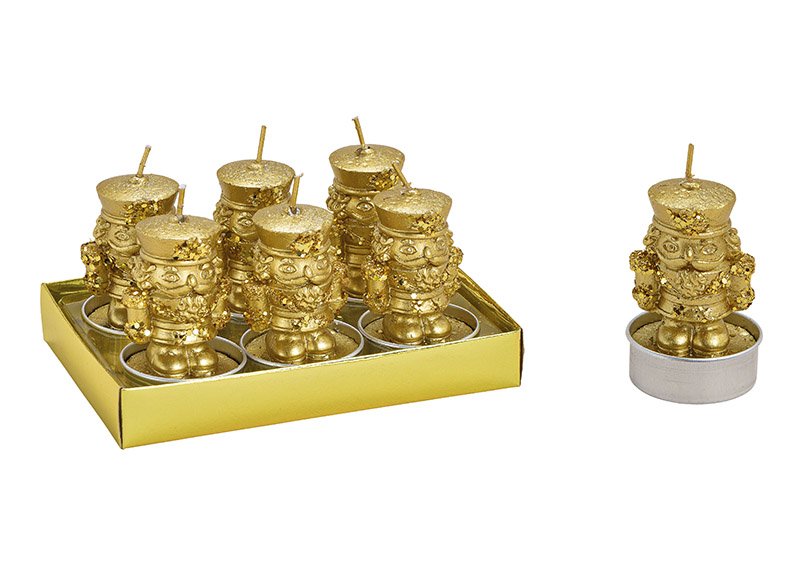 Tealight set nutcracker 4x5x4cm made of wax gold set of 6, (w / h / d) 13x7x9cm