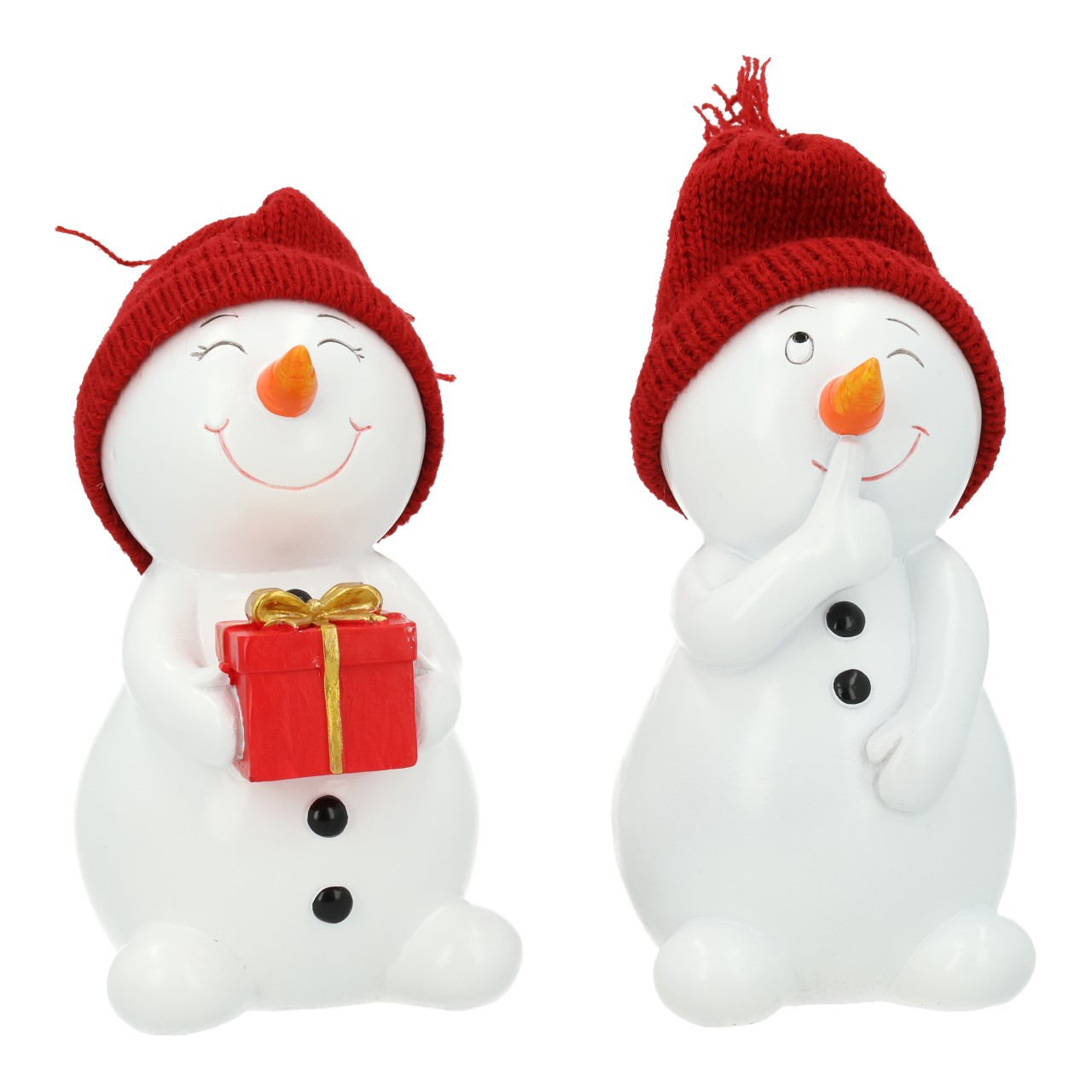 Schneemann aus Poly Weiß 2-fach sortiert (B/H/T) 8x14x8cm Schneemann, Figur, Winterdekoration, rote Mütze, Geschenk