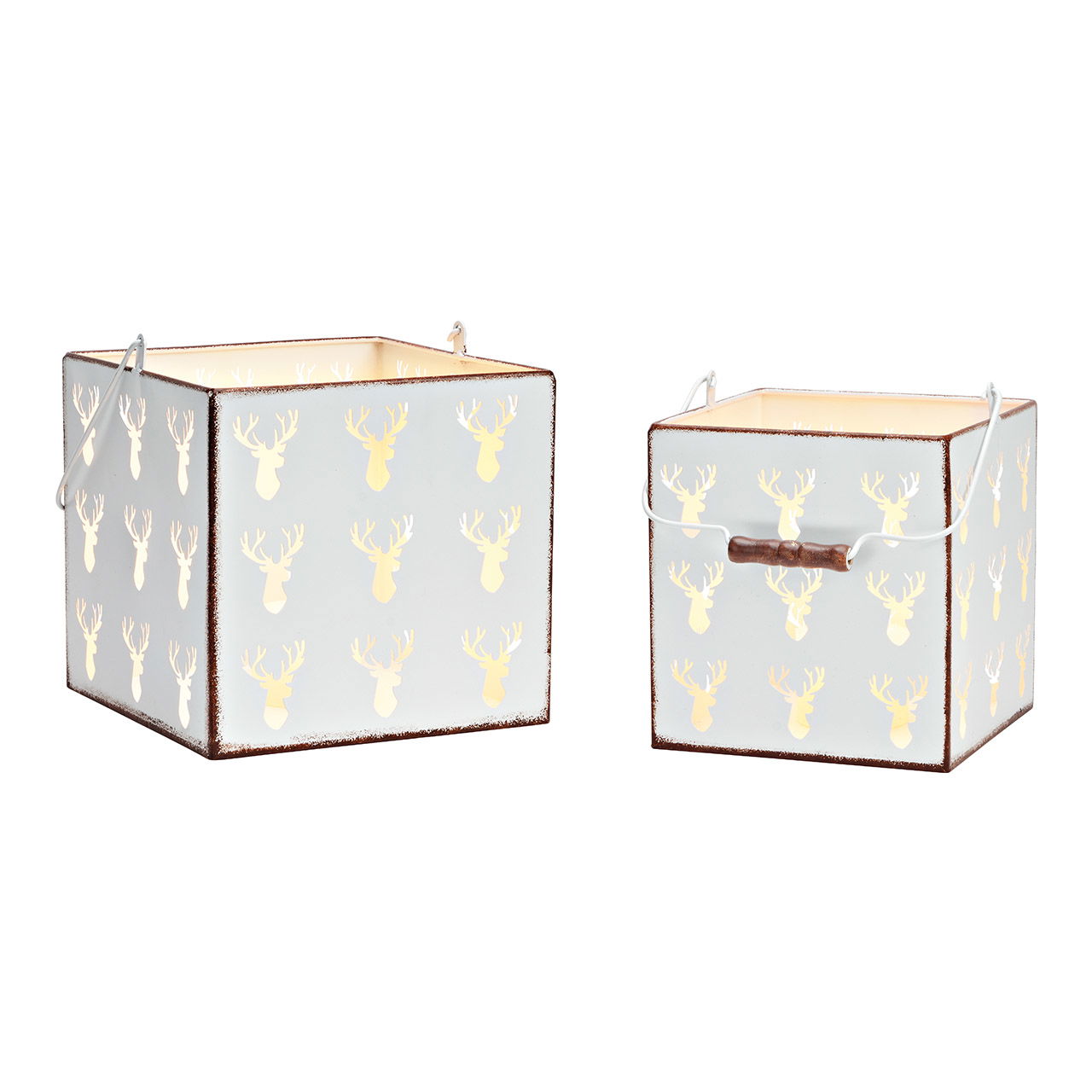 Laternen Set, Hirsch Dekor, 2-er Set, aus Metall weiß (B/H/T) 22x24x22cm 18x21x18cm Laternen Set, Hirsch Dekor, 2-er Set, aus Metall weiß (B/H/T) 22x24x22cm 18x21x18cm