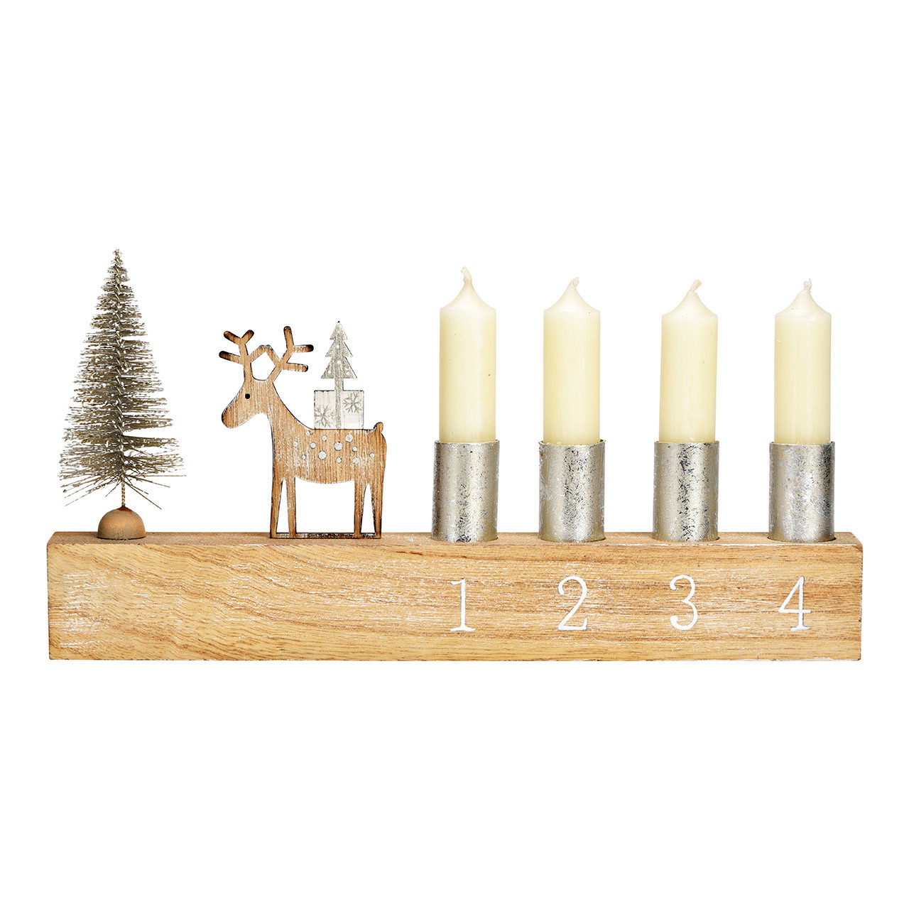 Adventsgesteck aus Holz, Hirsch Dekor, Natur (B/H/T) 31x16x3cm | 10040377