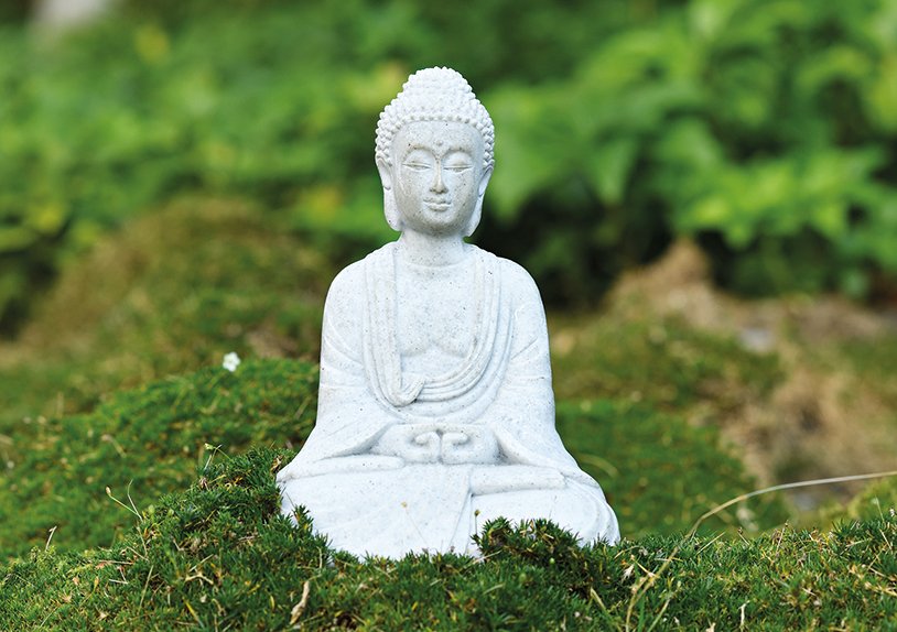 Bouddha assis gris en poly, 13 cm