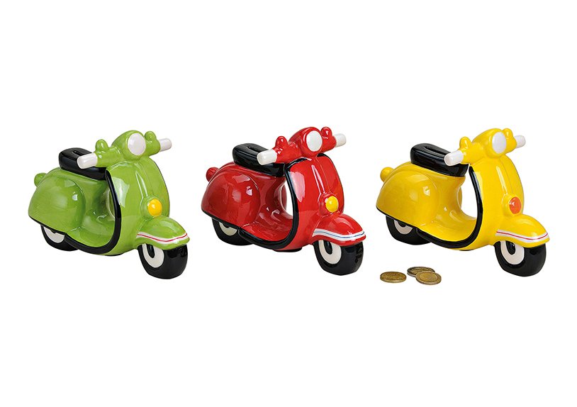 Hucha moto scooter, cerámica, 3 surtidas, W20 x D10 x H11 cm
