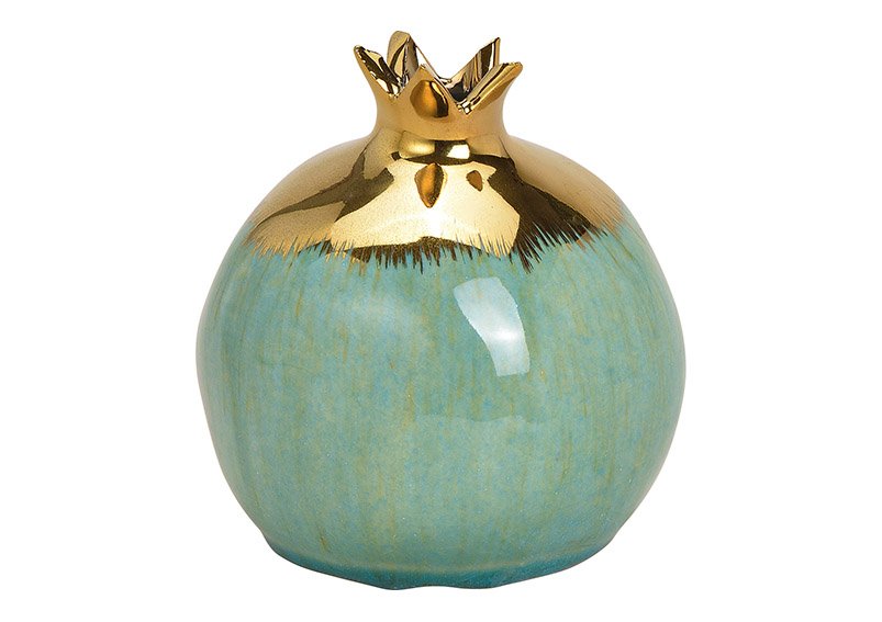 Vase pomegranate ceramic green/gold 11x12x11cm