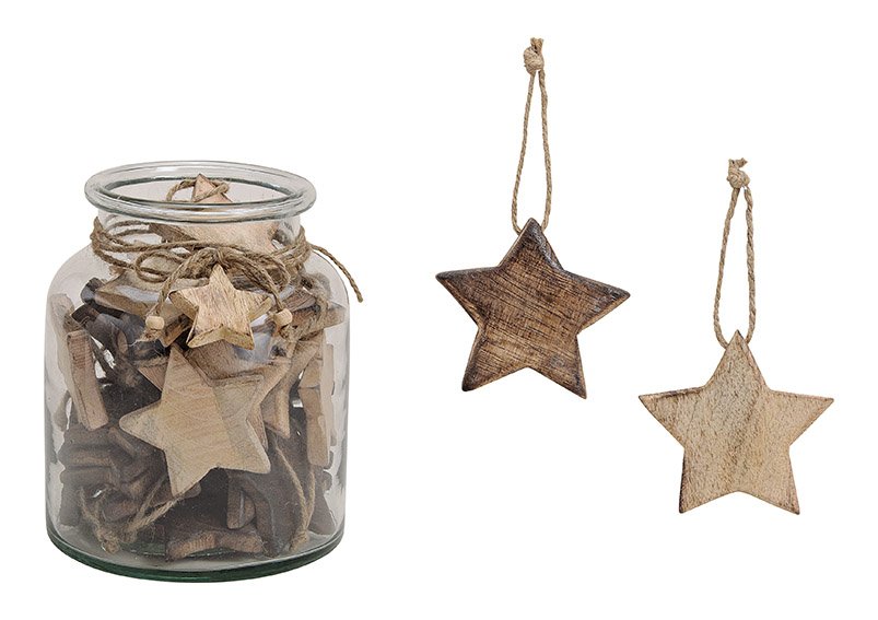 Hanger star, made of mango wood, in glass jar packing, brown color, 5cm