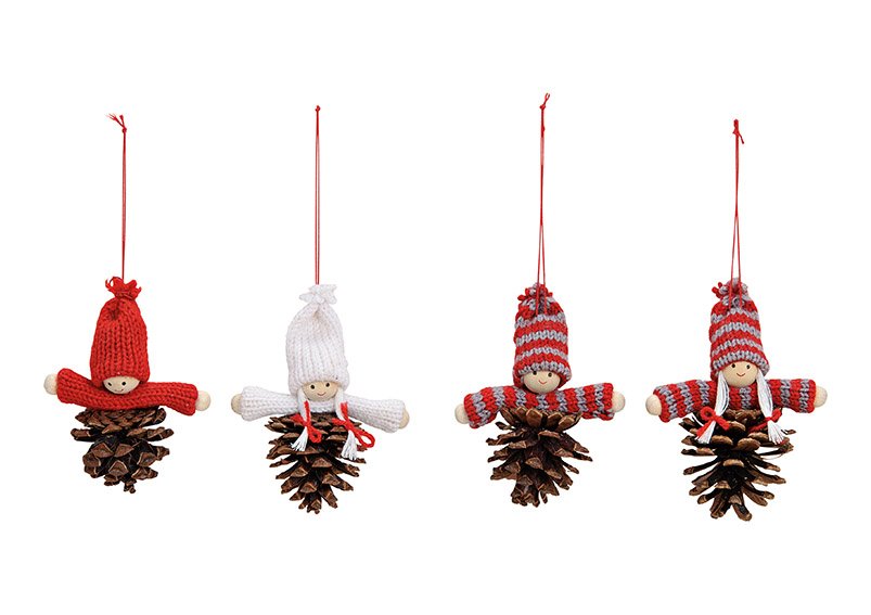 Weihnachtshänger Kind auf Tannenzapfen aus Textil Bunt 4-fach, (B/H/T) 8x10x5cm