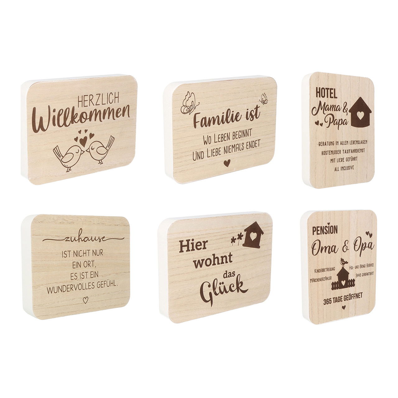 Plaque with sayings made of natural wood 6-fold, (W/H/D) 20x15x2cm Plaque with sayings made of natural wood 6-fold, (W/H/D) 20x15x2cm