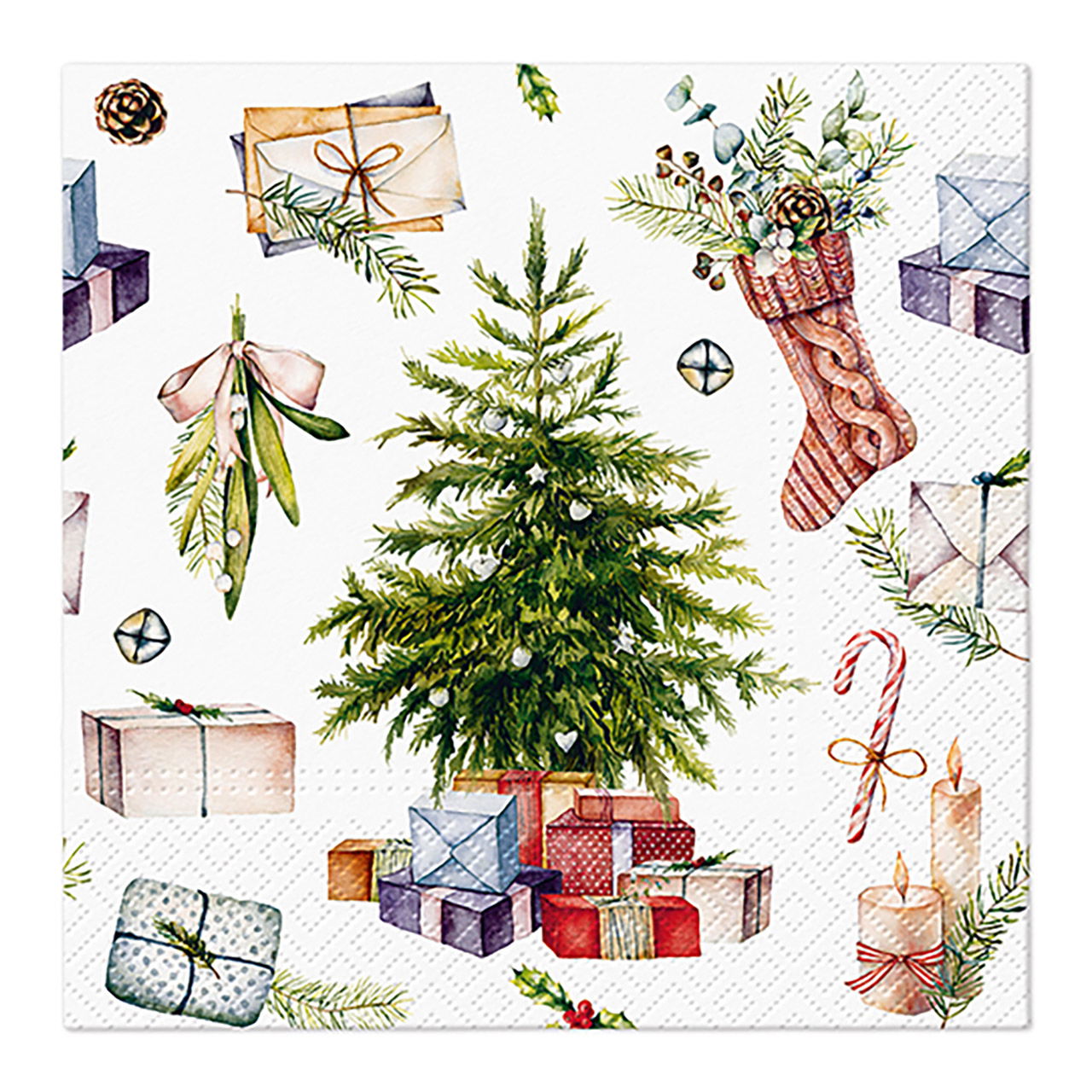 Serviette de table décor sapin en papier/carton décor, 3 plis, paquet de 20, multicolore (L/H) 33x33cm