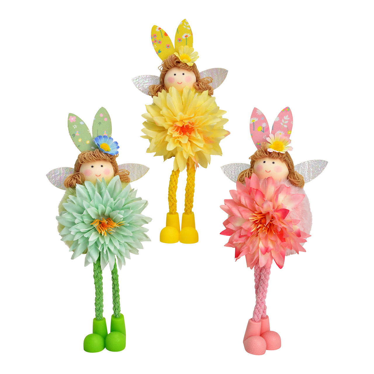 Engel van textiel, met bloem, 3-voudig, geel/roze/groen (B/H/D) 8x20x6cm Spielzeug, Puppe