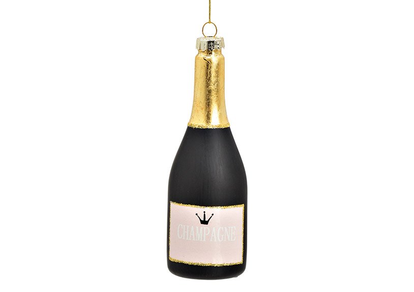 Weihnachtshänger Champagner Flasche aus Glas Schwarz (B/H/T) 4x14x4cm