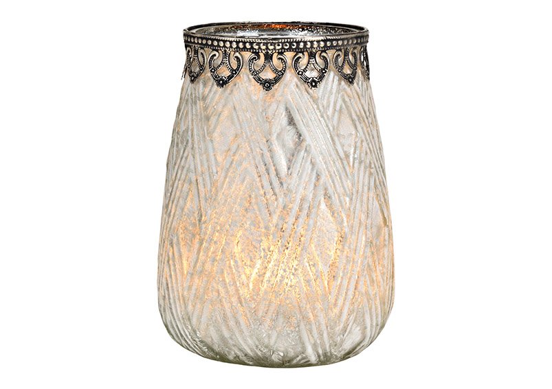 Lanterna con bordo in metallo di vetro bianco (w/h/d) 15x20x15cm