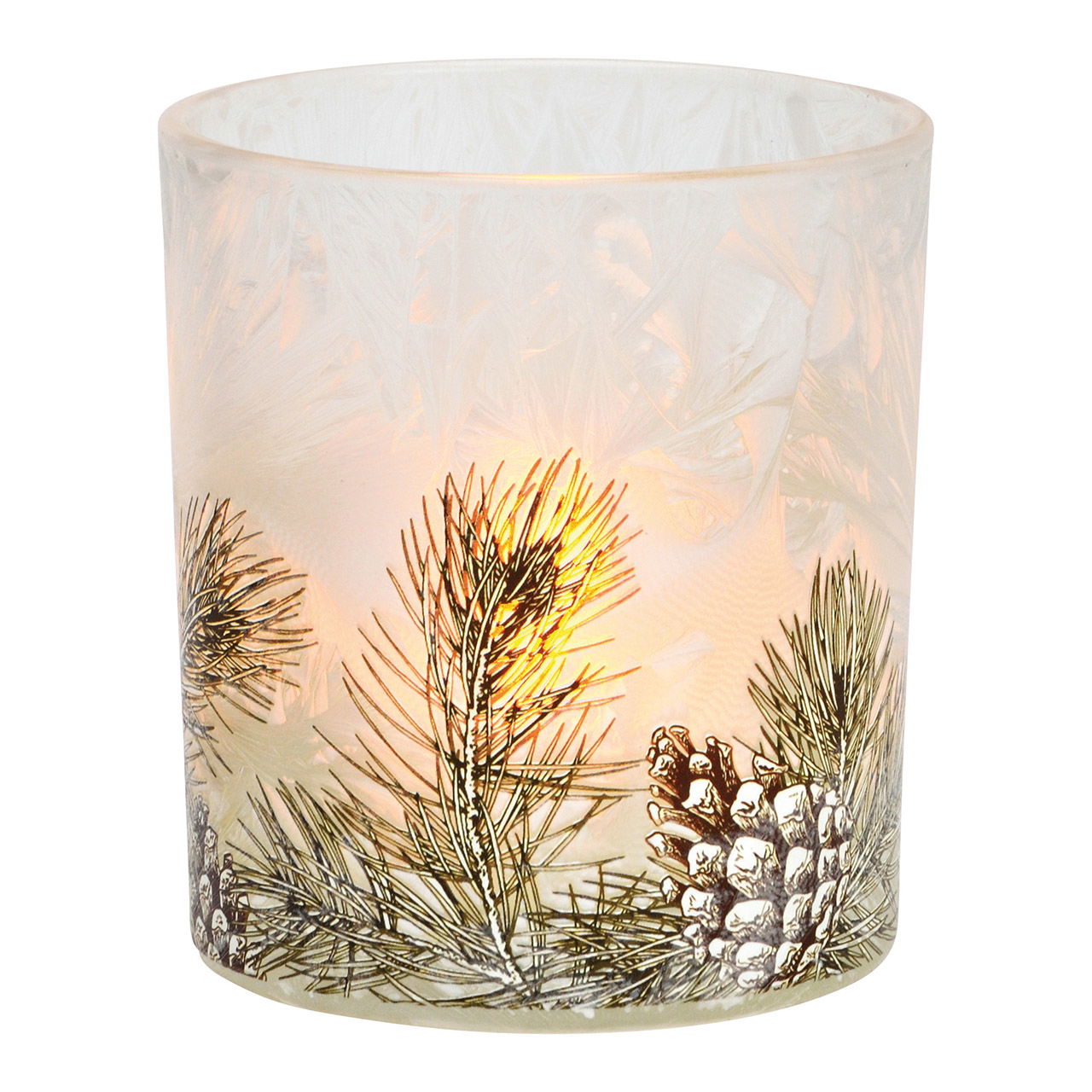 Wind light tealight holder fir decor made of white glass (W/H/D) 7x8x7cm