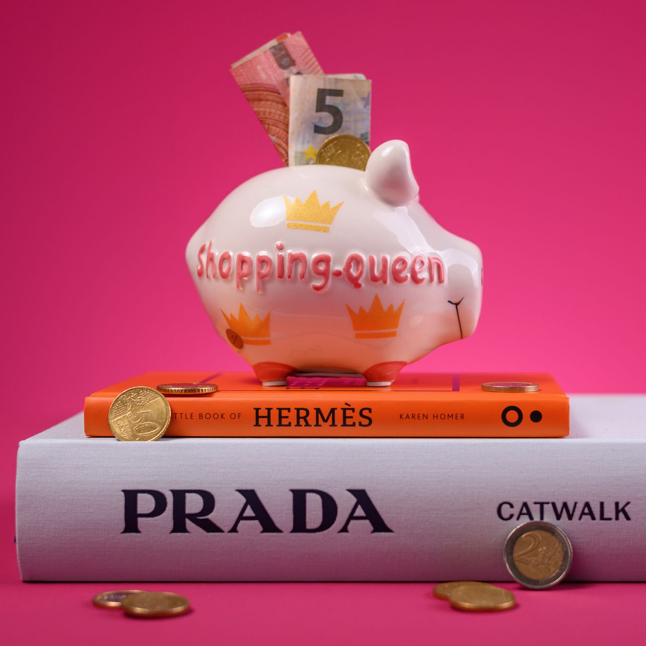 KCG Sparschwein "Shopping Queen" aus Keramik, Weiß/Rosa/Gold (B/H/T) 17x15x15 cm Mittelschwein Sparschwein