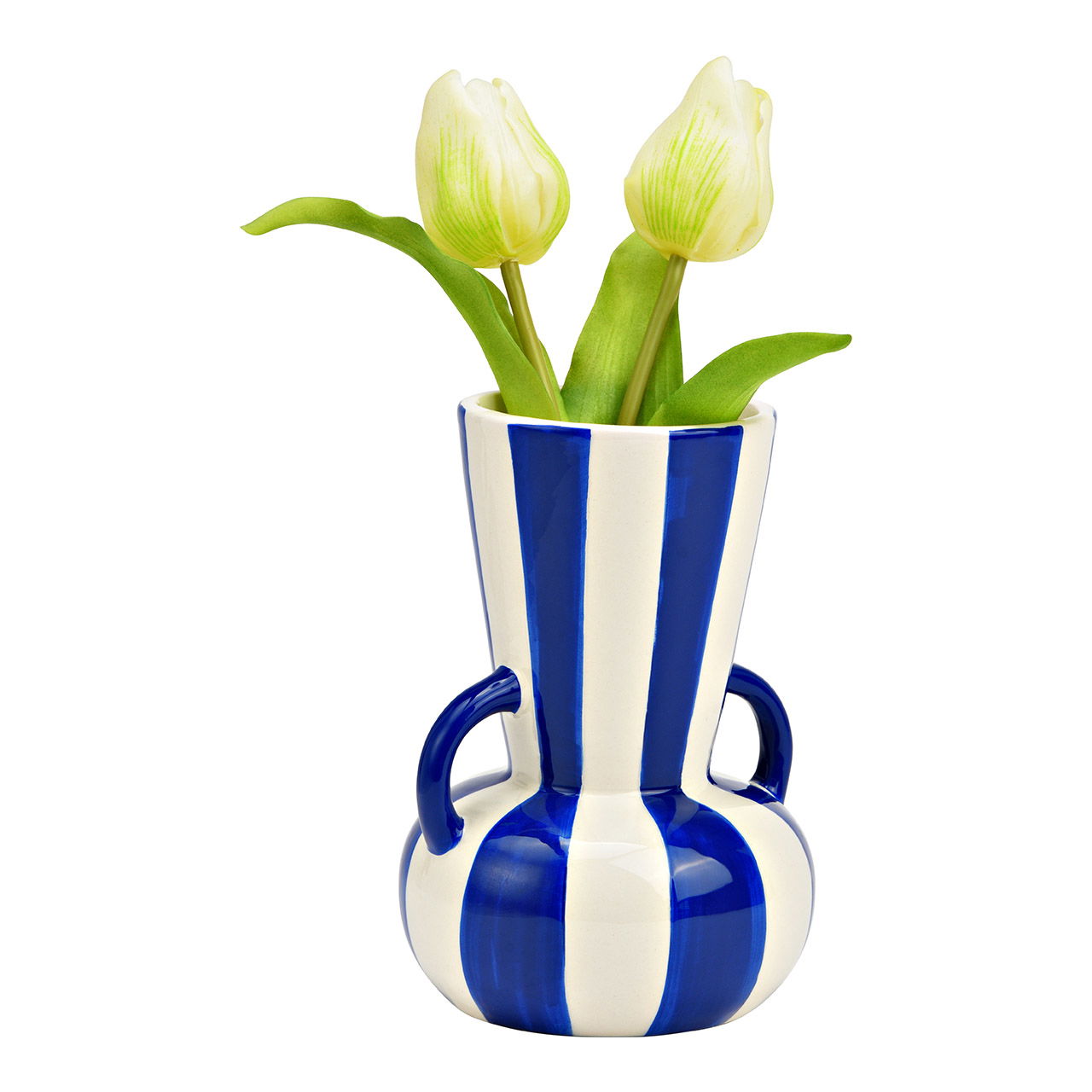 Vaso in ceramica a righe, blu/bianco (L/H/D) 11x16x11cm