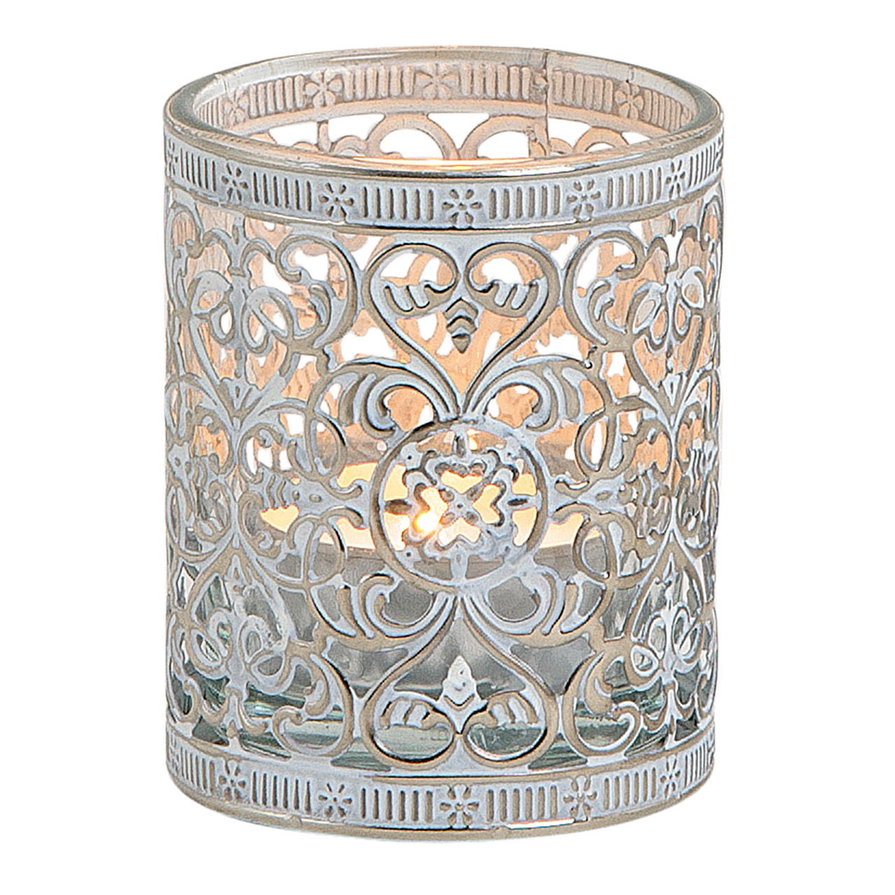 Farol de cristal/metal plateado antiguo, ancho 7 x fondo 6 cm Farol de cristal/metal plateado antiguo, ancho 7 x fondo 6 cm