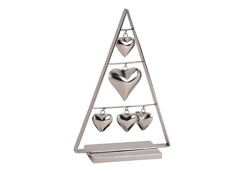 Albero display con ciondolo cuore di metallo argento (L/H/D) 25x37x10cm