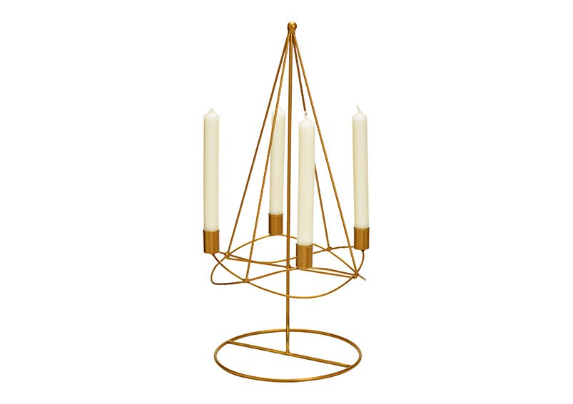 Advent arrangement, candle holder, made of metal gold (W/H/D) 24x49x24cm