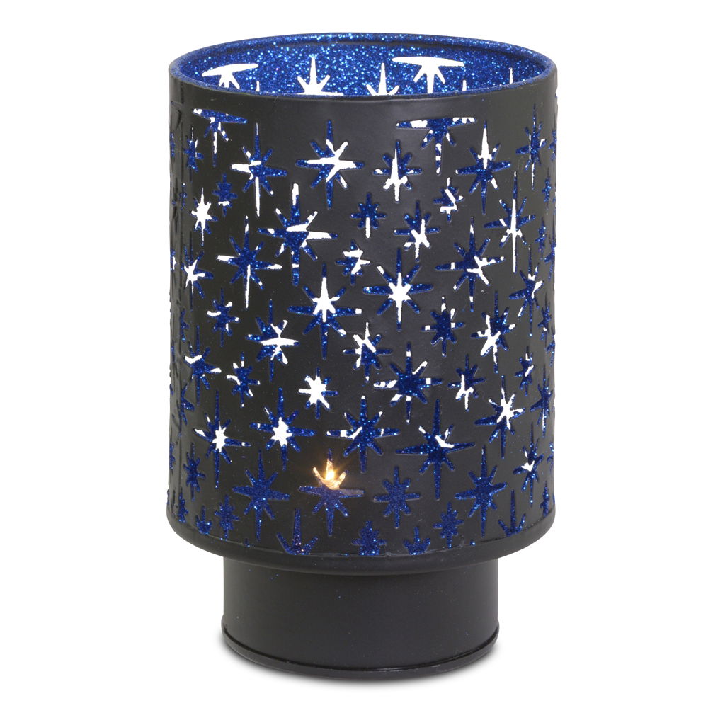 Kroonluchter met ster verlicht LED-motief (3xAAA, niet inbegrepen), metaal, 9x9x13 cm, 1 stuk, zwart-blauw Lampe