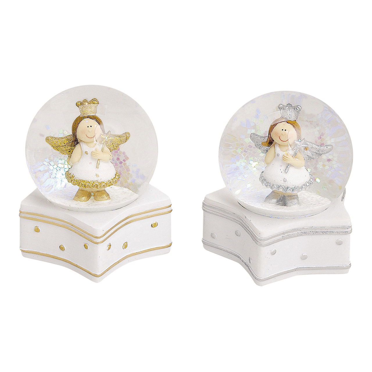 Schneekugel Engel in gold/silber aus Poly, 2-fach sortiert (B/H/T) 7x9x7 cm Schneekugel Engel in gold/silber aus Poly, 2-fach sortiert (B/H/T) 7x9x7 cm