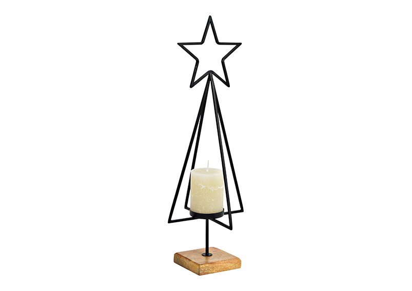 Candle holder Christmas tree on mango wood base made of black metal (W/H/D) 18x50x18cm